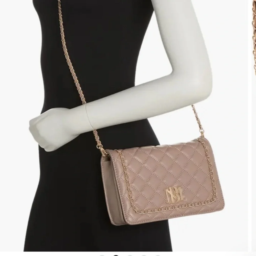 Badgley Mischka Taupe Diamond Crossbody Bag with Braided Chain